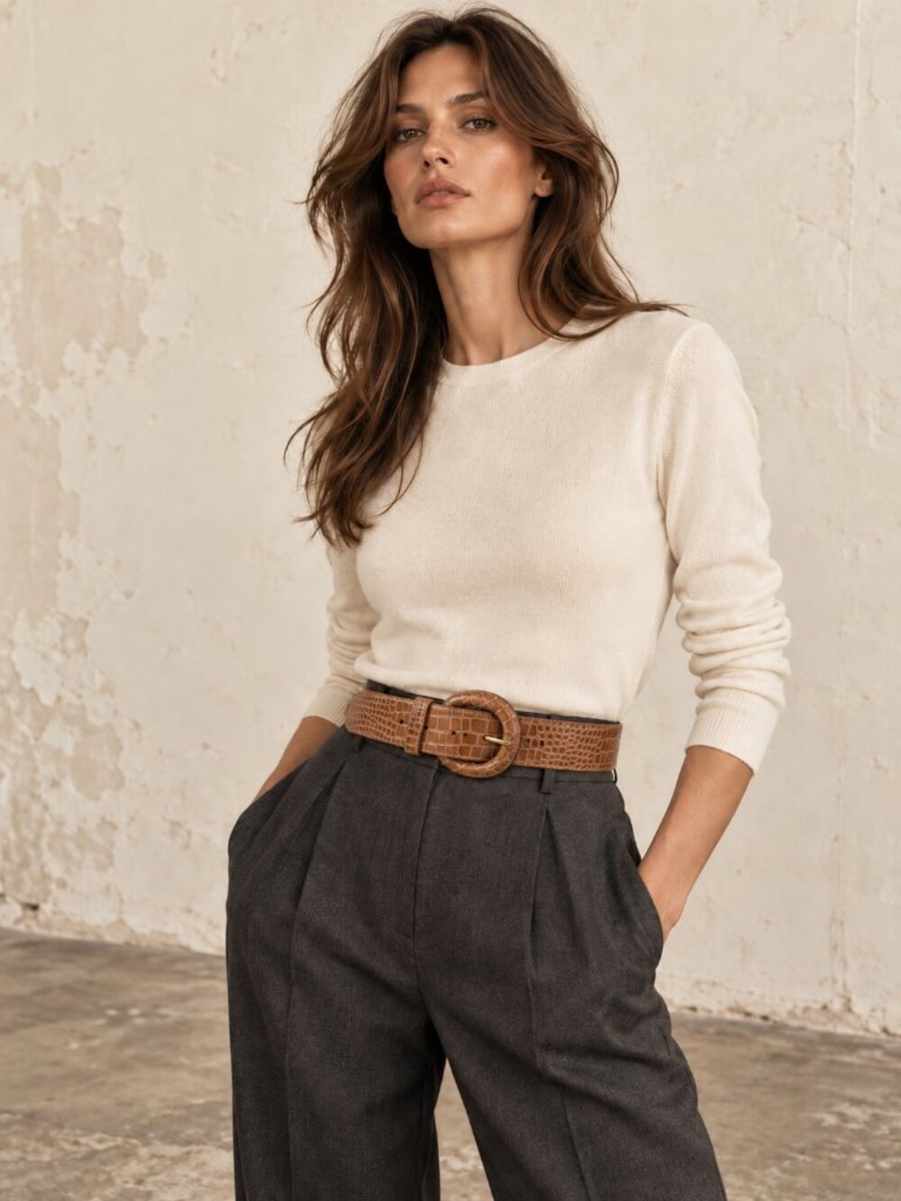 Vintage Tan Leather Belt | Croc Embossed Wide Statement Buckle